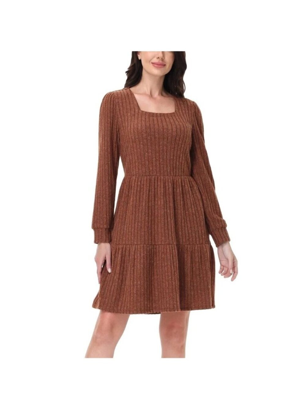 NWT Frye Women's M Long-Sleeve Tiered Knit Mini Dress Orange Polyester Spandex